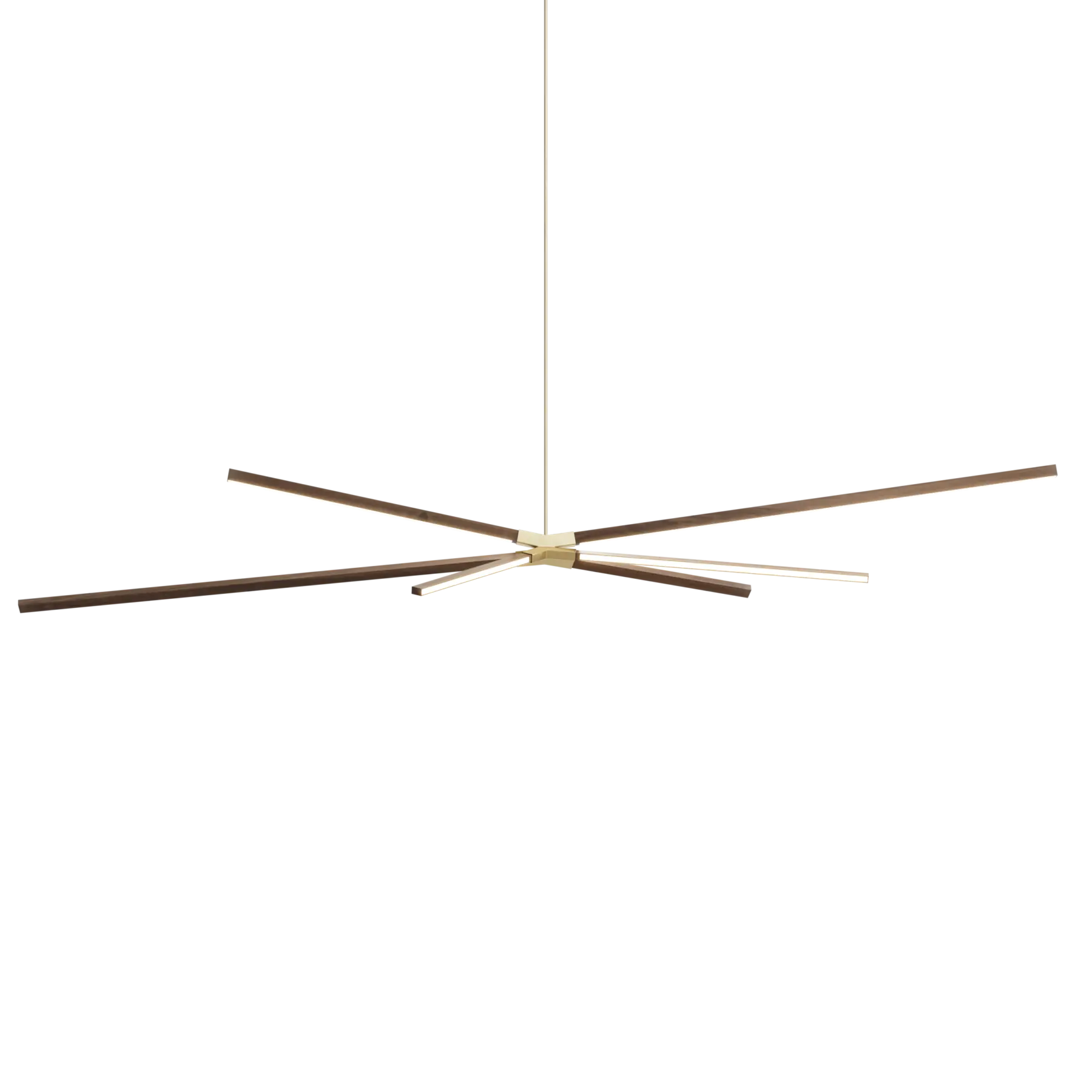 Image of a Stickbulb Skybang lighting fixture. The modern fixture consists of sleek wooden beams with multiple integrated LED bulbs.