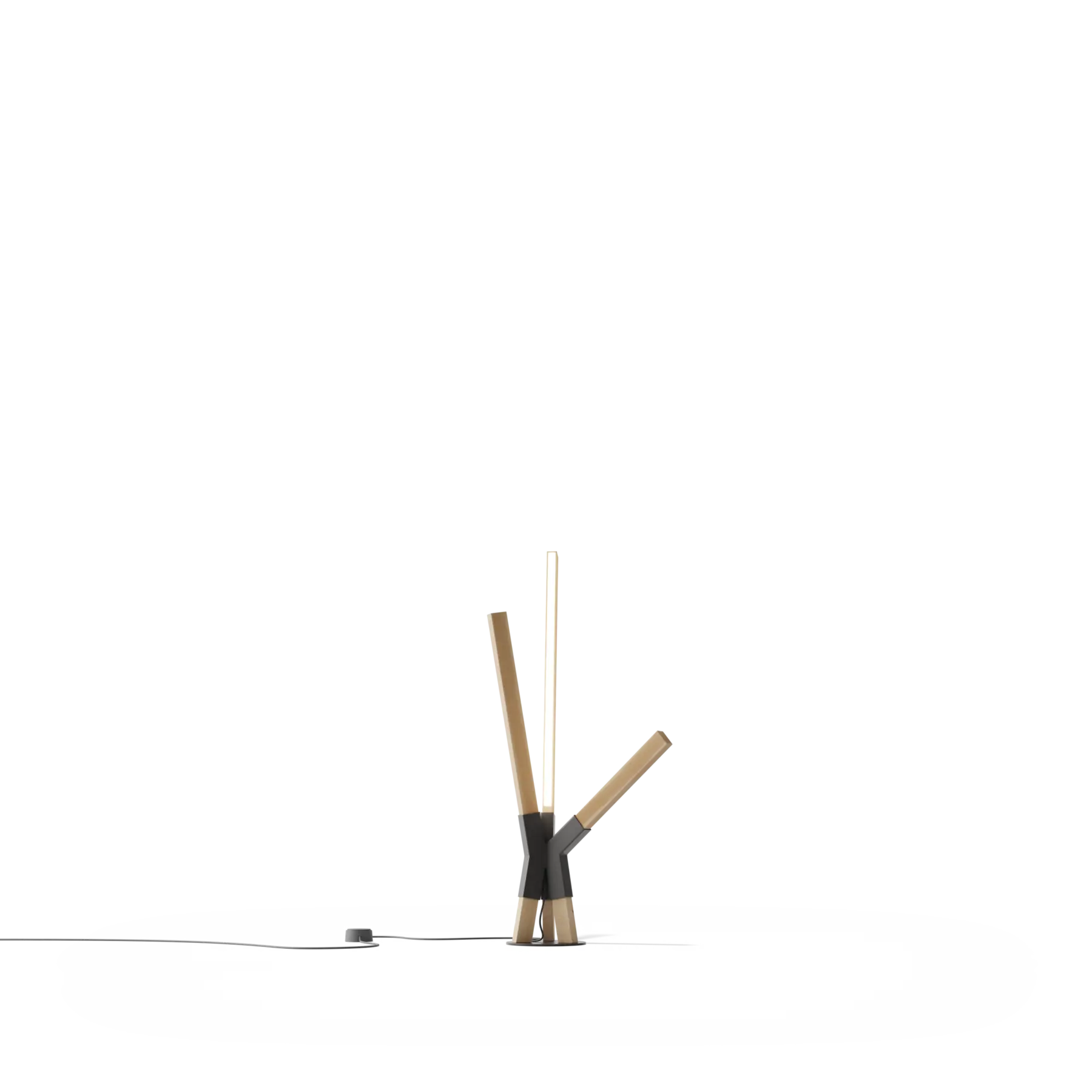 Image of a Stickbulb Bang Table Lamp lighting fixture. The modern fixture consists of sleek wooden beams with multiple integrated LED bulbs.