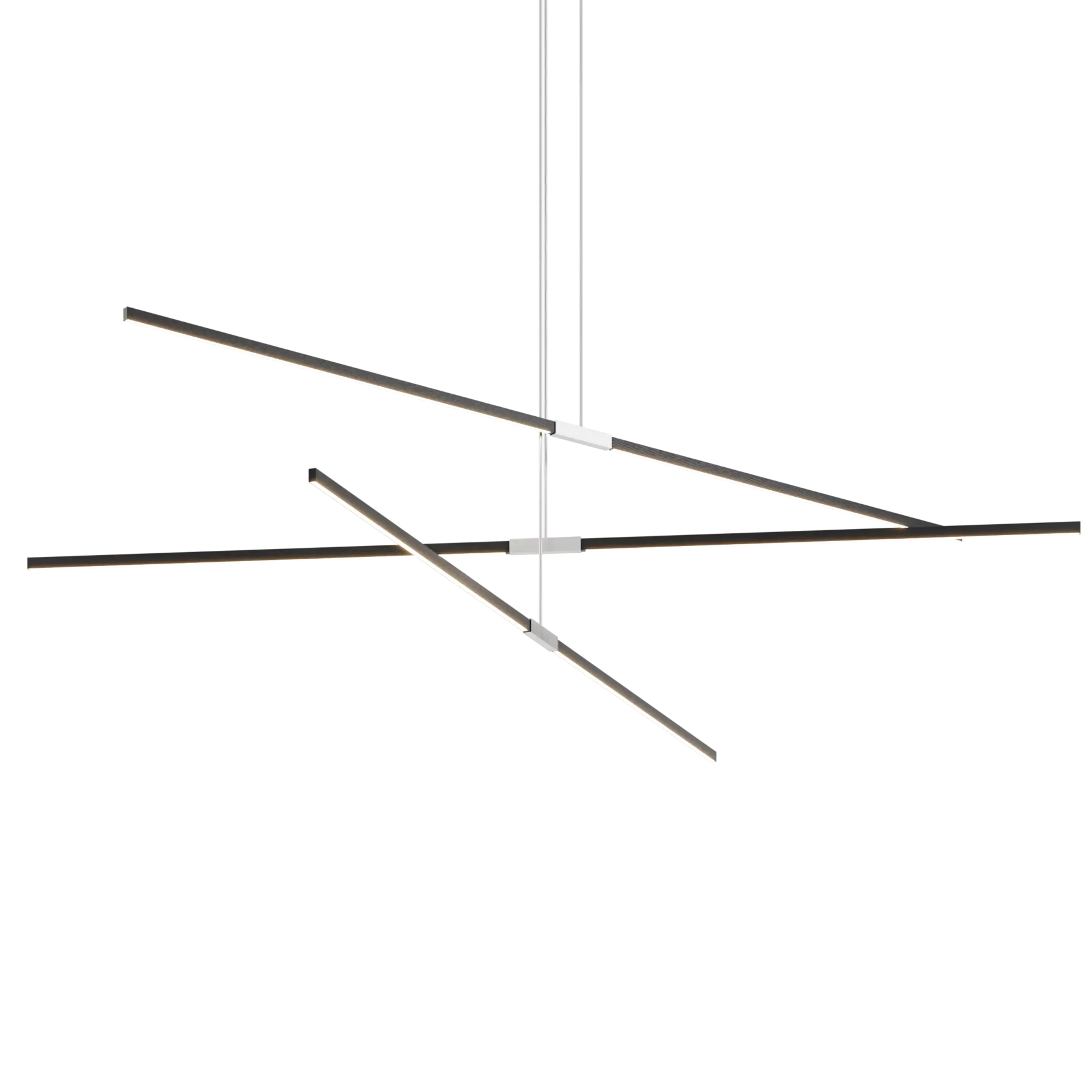 Image of a Stickbulb Multiple Linear Pendant lighting fixture. The modern fixture consists of sleek wooden beams with multiple integrated LED bulbs.