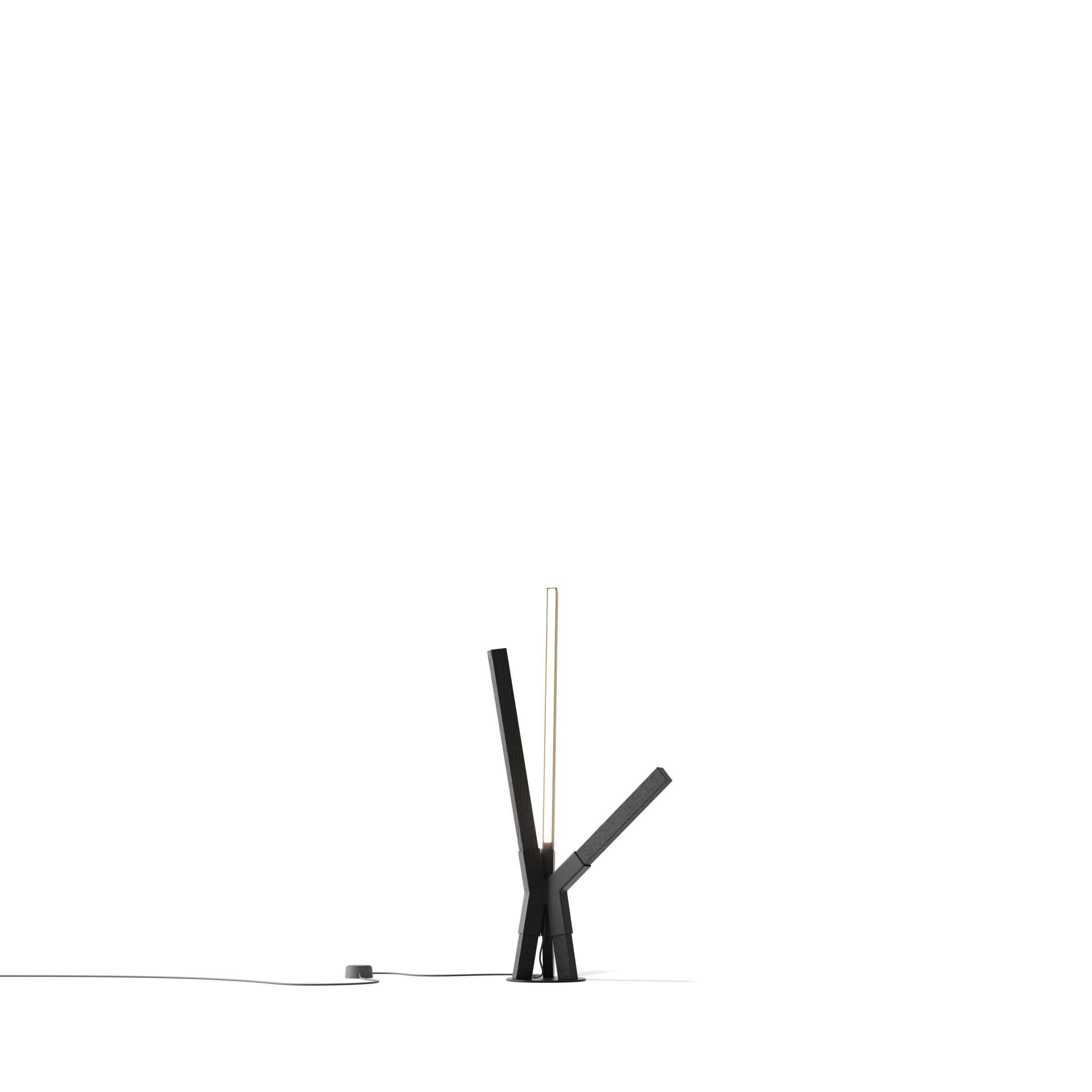 Image of a Stickbulb Bang Table Lamp lighting fixture. The modern fixture consists of sleek wooden beams with multiple integrated LED bulbs.