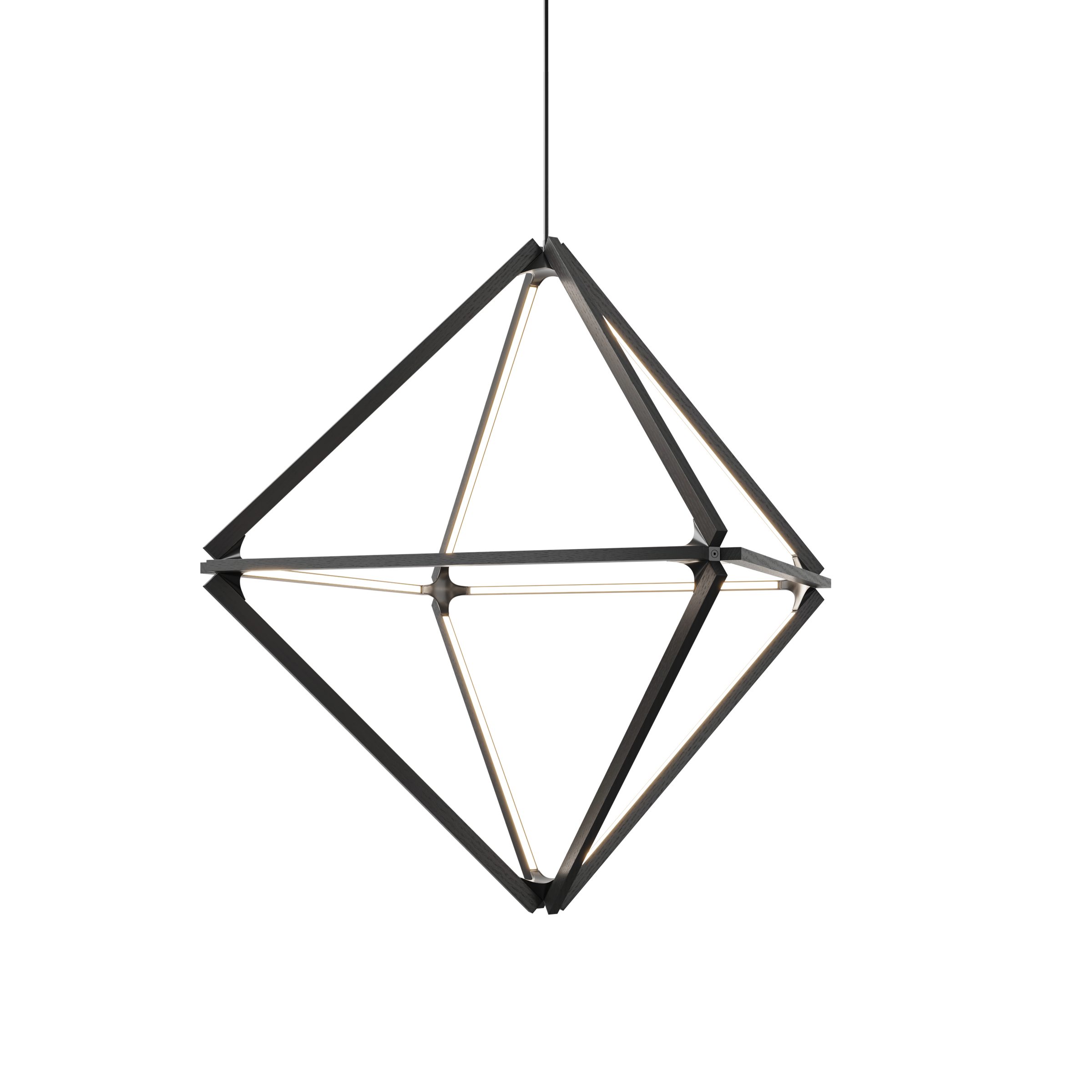 Image of a Stickbulb Diamond lighting fixture. The modern fixture consists of sleek wooden beams with multiple integrated LED bulbs.