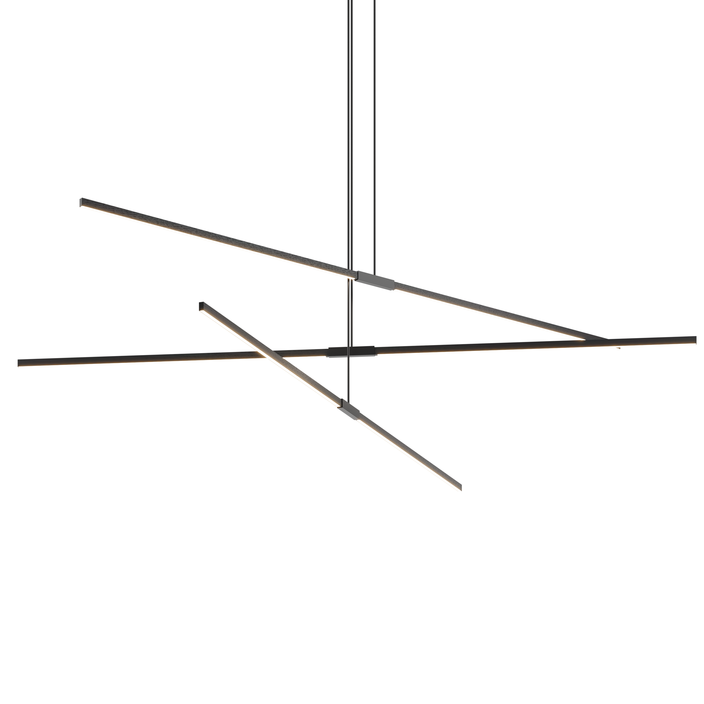 Image of a Stickbulb Multiple Linear Pendant lighting fixture. The modern fixture consists of sleek wooden beams with multiple integrated LED bulbs.