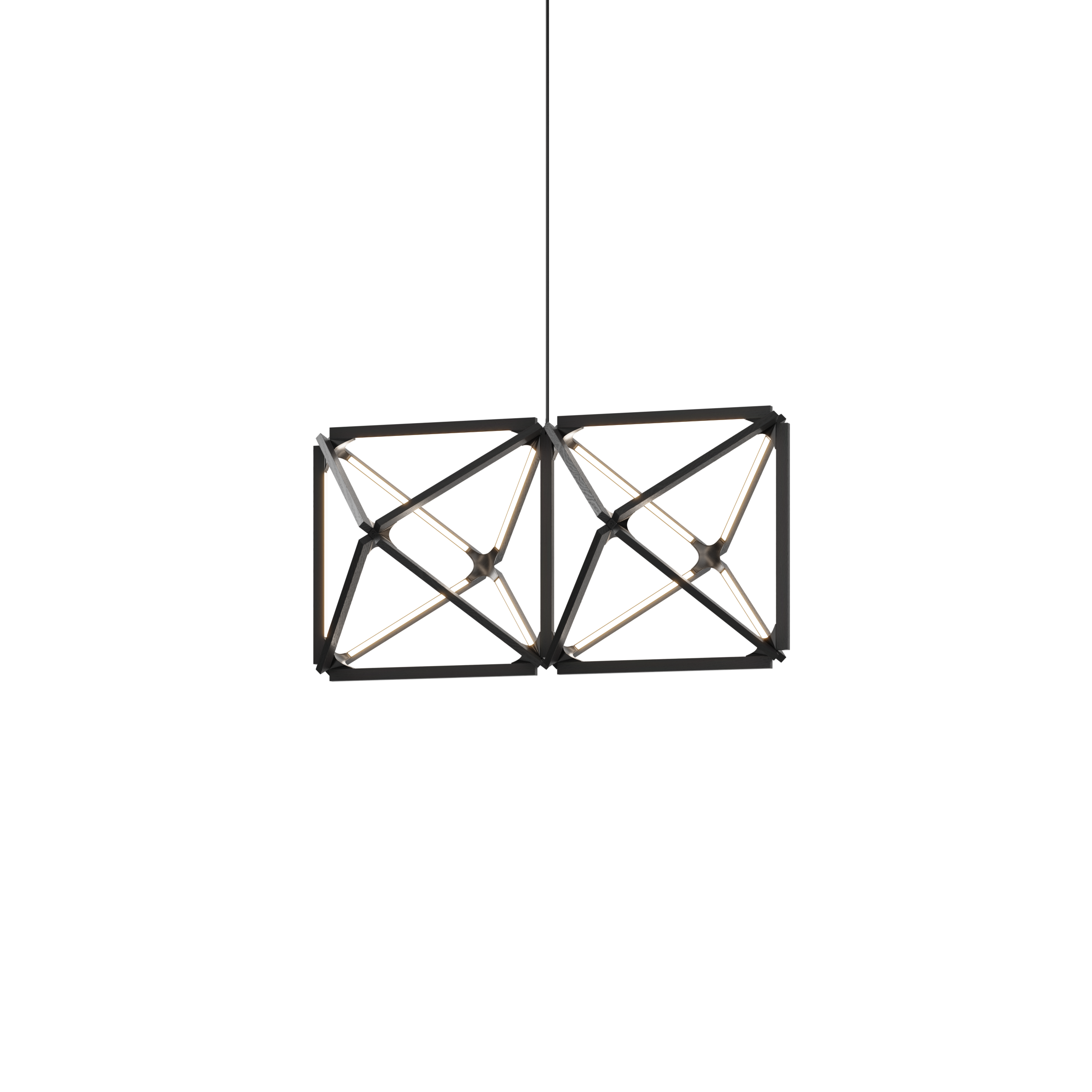 Image of a Stickbulb Truss lighting fixture. The modern fixture consists of sleek wooden beams with multiple integrated LED bulbs.
